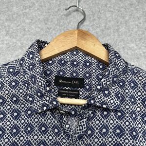 Massimo Dutti Tessuto Italiano Button Shirt Mens Size XXL Blue‎ White Geometric